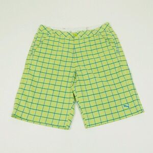 Puma Golf Shorts Mens 34 Green Plaid DryCell Flat Front Performance Tech Blend